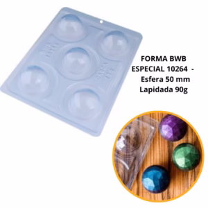 1~4 Forma BWB Esfera 50mm Lapidada, Com Silicone (3 partes) Para Bombons de Chocolate . Cód. 10264