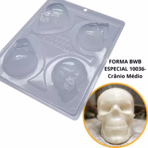 1~4 Forma BWB Com Silicone (3 partes)Para Chocolate Cód.10036 - Crânio Médio. Halloween