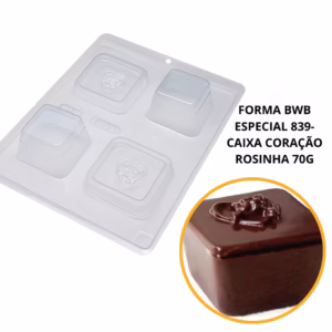 1~4 FORMAS BWB COM SILICONE (3 PARTES) CÓD.:839 - MINI CAIXA CORAÇÃO COM ROSINHA  83g.
