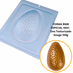 1~4 Forma BWB Com Silicone (3 partes) Para Chocolate Cód. 9441 - Ovo Texturizado Gouge 350g. Páscoa