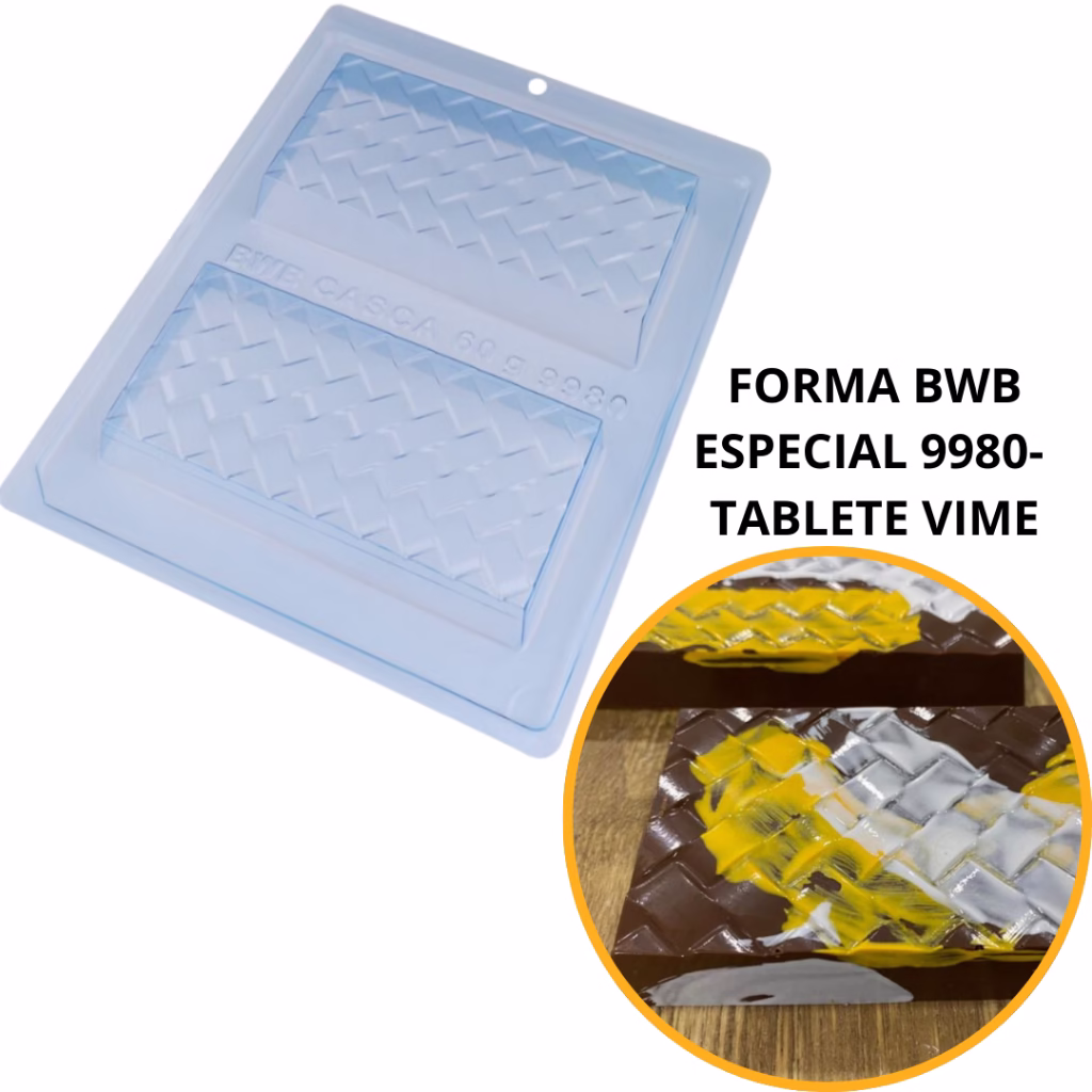 1~4 Forma BWB Com Silicone (3 partes) Para Chocolate Cód. 9980 - Tablete Vime 250g. Barra Recheada