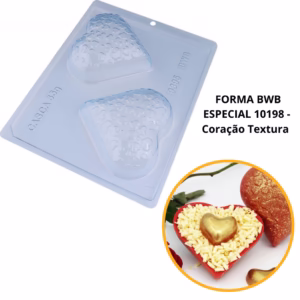 1~4 Forma bwb com silicone (3 partes) cod 9395 - Coração Textura  200g dia das mães e namorados.