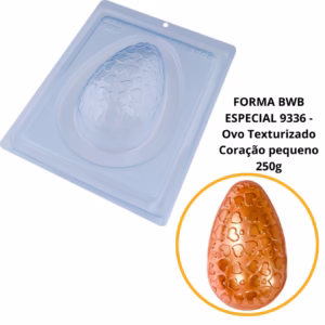 1~4 Forma BWB Com Silicone(3partes) Chocolate Cód.9336-Ovo Texturizado Coração Pequeno 250g. Páscoa