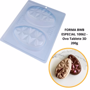 1~4 Forma BWB Com Silicone (3 partes) Para Chocolate Cód. 10062 - Ovo Tablete 3D 200g. Páscoa