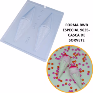 1~4 Forma para chocolate bwb com silicone (3 partes) 9635 - Casca de Sorvete 75g