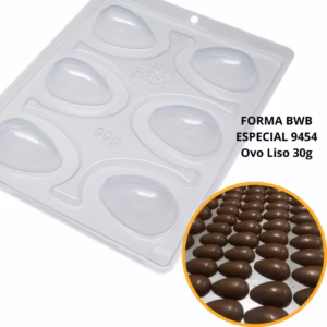 1~4 Forma BWB Com Silicone (3 partes) Para Chocolate Cód. 9454 - Ovo Liso 30g 30g. Páscoa