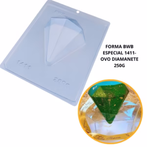 1~4 Forma BWB Com Silicone (3 partes) Para Chocolate Cód. 1411 - Ovo Diamante 250gg. Páscoa