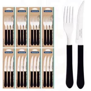 Kit Restaurante 24 Talheres 12 Facas + 12 Garfos Tramontina leme inox faca com serra