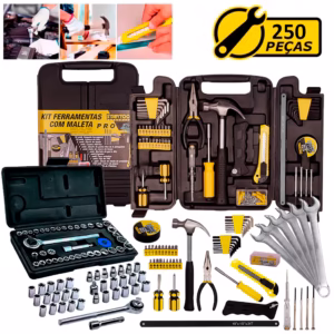 Jogo De Ferramentas 250 Peças Manuais Uso Geral Completo + Maleta Com Chave Combinada Profissional