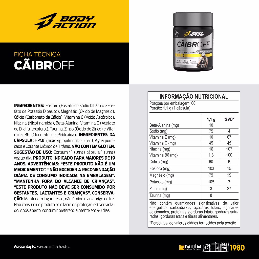 Cãibroff 60 cápsulas Potássio Beta Alanina 30 Dias - Bodyaction - Imagem 2