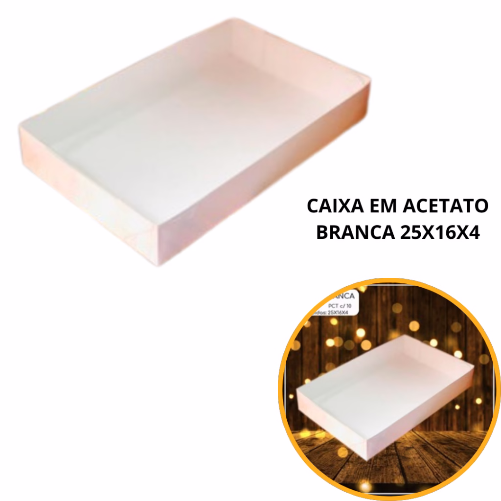 10 CAIXAS EMBALAGEM PARA DOCES E PRESENTES COM VISOR EM ACETATO BRANCA 25X16X4