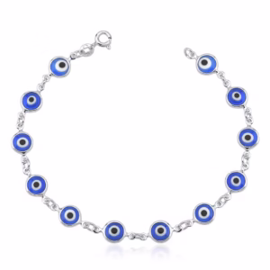 Pulseira prata 925 olho grego azul escuro