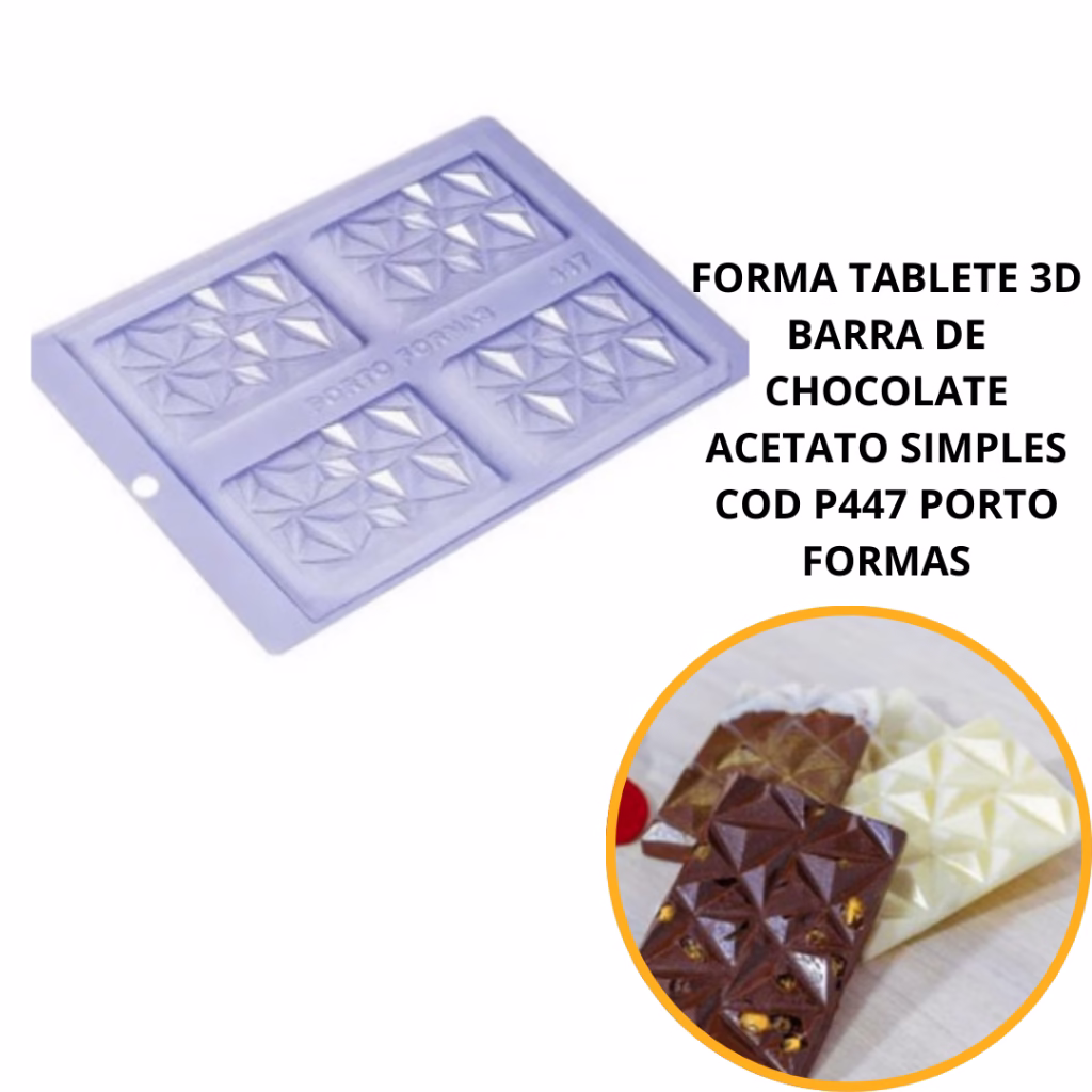 1~5 FORMA TABLETE 3 D BARRA DE CHOCOLATE ACETATO SIMPLES COD P447 PORTO FORMAS