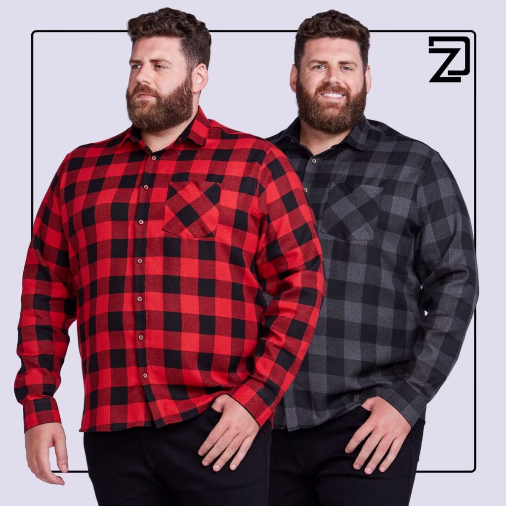 Kit 2 Camisa Xadrez Masculina Plus Size Manga Longa Flanelada