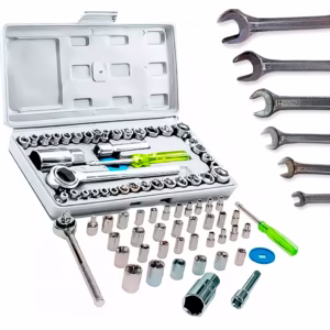 Kit Jogo De Ferramentas 46 Peças Com Chaves Fixa Soquetes Várias Medidas Aço Carbono Abrasão