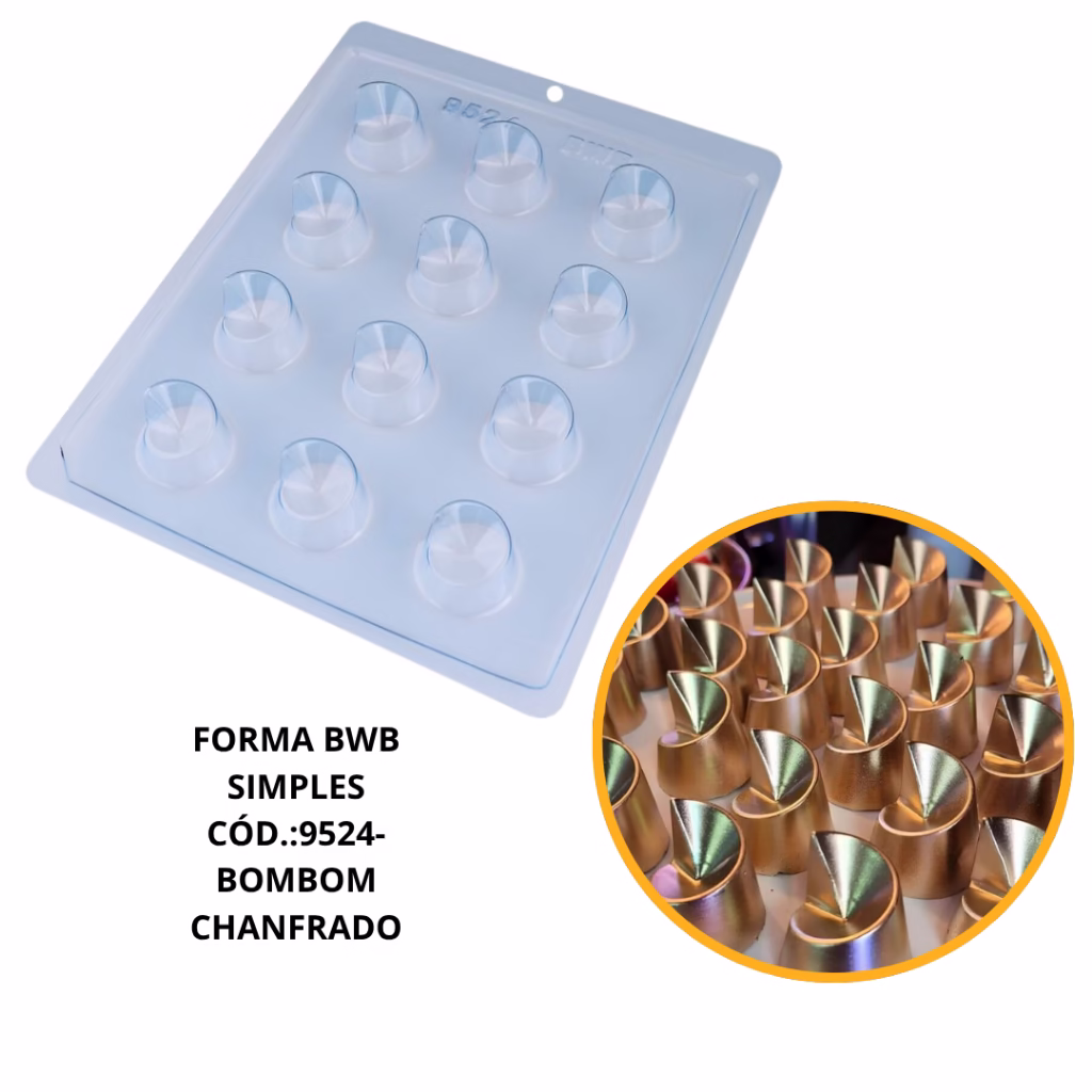 FORMA SIMPLES BOMBOM CHANFRADO CÓD.:9524 - (A2) EM ACETATO BWB PARA BOMBOM, DOCES DE CHOCOLATE E CONFEITARIA.