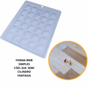 FORMA SIMPLES BOMBOM SEMI CILINDRO FANTASIA CÓD.:324 -(B7) EM ACETATO BWB PARA BOMBOM, DOCES DE CHOCOLATE E CONFEITARIA.
