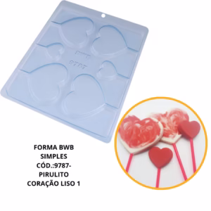 FORMA SIMPLES PIRULITO CORAÇÃO CÓD.:9787 - (D6) EM ACETATO BWB PARA BOMBOM, DOCES DE CHOCOLATE E CONFEITARIA..