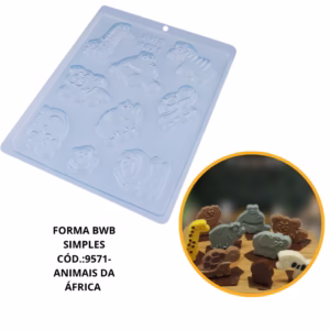 FORMA SIMPLES ANIMAIS DA ÁFRICA SAFARI CÓD.:9571 - (E7) EM ACETATO BWB PARA BOMBOM, DOCES DE CHOCOLATE E CONFEITARIA.