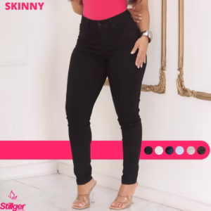 Calça Jeans Feminina Preta Com Lycra Skinny Cintura Alta Levanta Bumbum Original Stillger