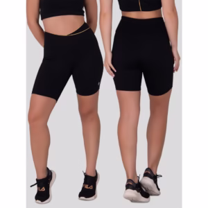 Bermuda Feminina de Poliamida Lurex Moda Fitness Cintura Alta