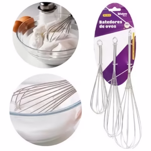 Kit Jogo 3 Batedores De Ovos Claras Gemada Massas Bolos Em Inox Fouet Utensílios Cozinha Prático
