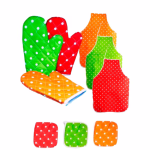 Jogo Cozinha Luva Térmica + Descanso De Panela + Avental Lindo Kit Cozinheira Várias Cores Sortidas