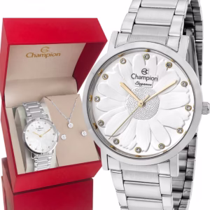 Relógio Champion Feminino Prata Prova d'água com 1 ano de garantia e colar e brincos