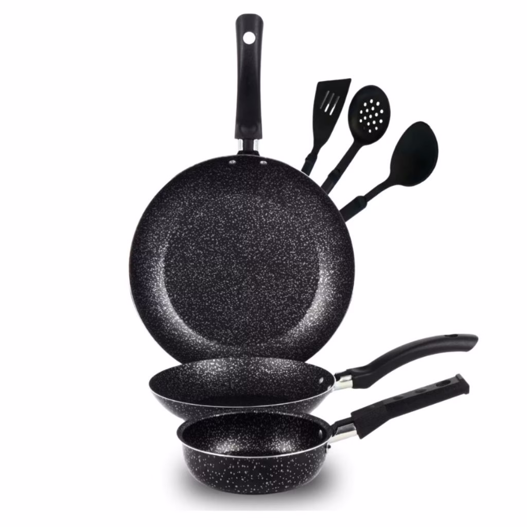 Jogo Frigideira Francesa 3 Peças E 3 Espatula Preto Nacional