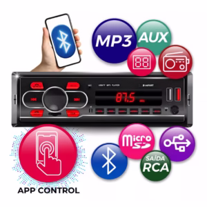 Rádio Automotivo Bluetooth Radio MP3 Player 1 Din FM USB Carrega Celular Uber 99 Taxi