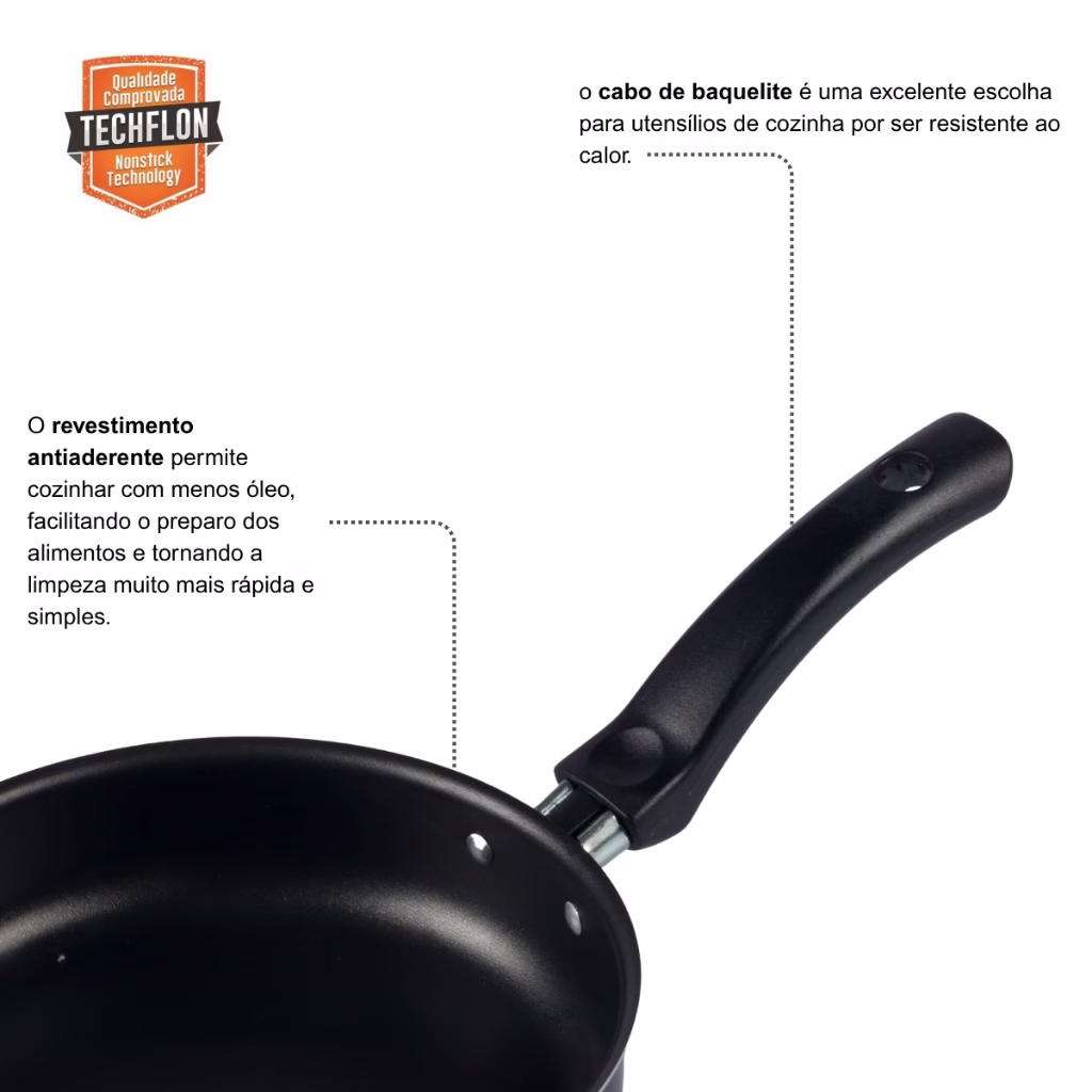 Frigideira Alta Antiaderente Com Tampa 22Cm Preto Nacional - Imagem 2