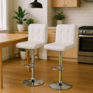 Kit 2 Banquetas Altas Gomos Estofadas Giratórias Com Regulagem para Cozinha Bar Restaurante Brancas