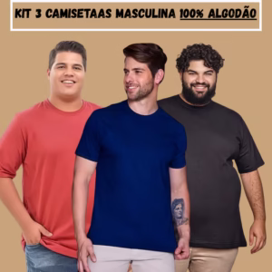Kit 3 camisetas Premium Plus size básica 100% algodão qualidade Confecção Própria academia G1 G2 G3