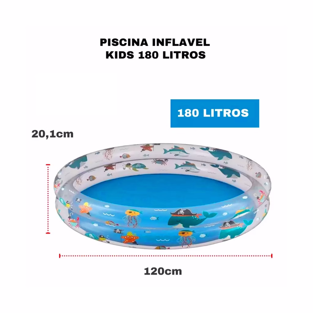 Piscina Banheira Inflável Infantil Redonda 180 Litros - Mor - Imagem 2