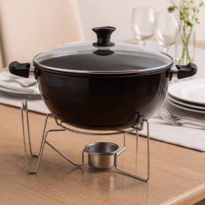 Panela Rechaud Em Alumínio 6,5L Redondo Com Fogareiro E Suporte