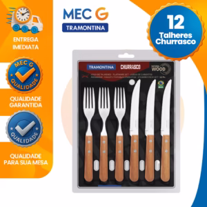 Jogo de Talheres Tramontina Cabo de Madeira 12 Peças Lâminas Aço Inox Garfo Faca com Serra Faqueiro