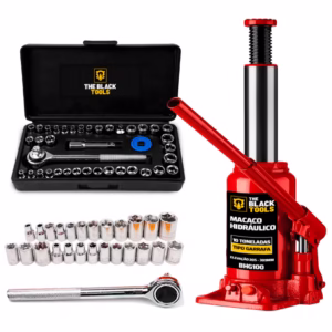 Macaco Hidráulico Tipo Garrafa 10t Profissional + Kit Chaves