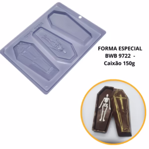 1~4 Forma BWB Com Silicone (3 partes) Para Chocolate Cód. 9722 -Caixão150g. Halloween Dia Das Bruxas