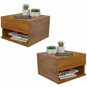 Kit 2 Mesa de Cabeceira Suspensa com Gaveta e Nicho Amadeirado Freijó Mesinha