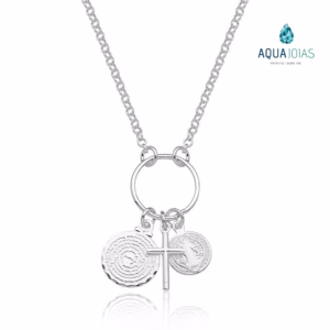 Colar Prata 925 patuá Pai Nosso São Bento e cruz 45cm