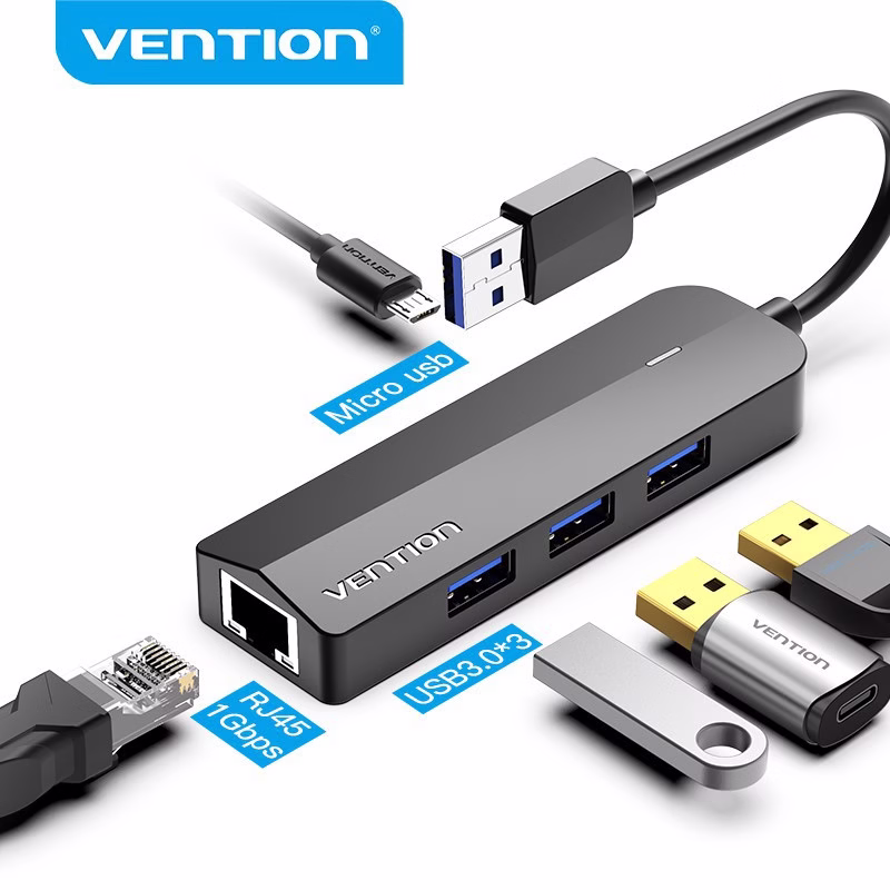 VENTION Hub Usb 3.0 2.0 Para Ethernet Rj45 10 Gigabit/100/1000Mbps Adaptador De Rede Lan Wired De Alta Velocidade Estação De Acoplamento De 4 Portas Pc Laptop
