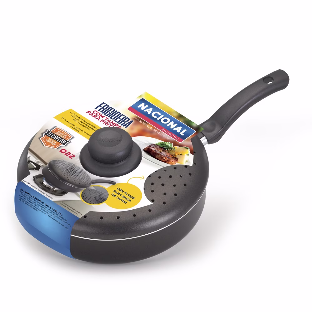 Frigideira Antiaderente Tampa De Fritura 24Cm Preto Nacional