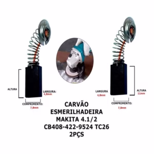 Jogo Kit 2 Escova Carvão Esmerilhadeira Makita 4.1/2 Cb408-42 Tc26