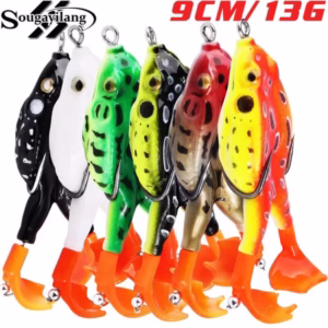 Sougayilang Iscas De Pesca Sapo Hélice Duplos Isca De Silicone Com 2 Ganchos Artificial Macio Fish Catcher 9 cm 13.6g