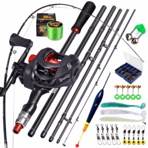 kit Pesca Sougayilang carretilha de Vara de 1.8m 2.1m Carretel Com 7,2 : 1 Relação Engrenagem Max Drag 10kg