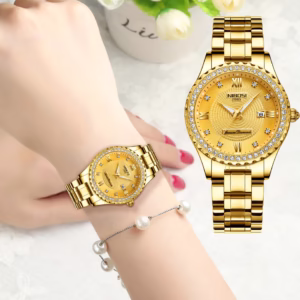 Relógio de Quartzo NIBOSI Moderno Europeu / Relógio de Pulso em Aço Inoxidável Popular Feminino