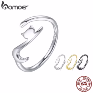 Anel De Prata Bamoer 925 De Gato Fino Scr220