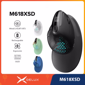 Delux M618XSD Seeker Mouse Vertical Ergonômico Com Tela OLED 4000DPI Recarregável 1000mA Capa Traseira Removível Para PC