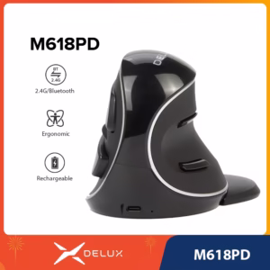 Delux M618PD 2.4G Mouse Ergonômico Vertical Recarregável Sem Fio Bluetooth 4000DPI 6 Botões Descanso Removível Para Palma PC