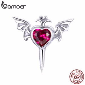 (1 Peça) Bamoer 925 Sterling Silver Earring Skull Butterfly Asas Do Diabo Borboleta Amor Cristal Vermelho De Espada SCE1179